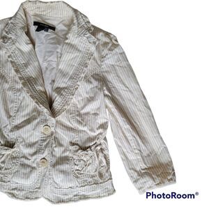 ZARA BASIC CREAM&WHITE STRIPE BLAZER JACKET - 5
